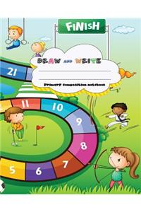 DRAW and WRITE primary composition notebook, 8 x 10 inch 200 page, Cute sport board game for children