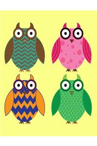 Notebook: Owls on Yellow Cover - Lined Journal - Composition Book - 8.5 X 11 Paper - Wide Ruled - 100 Pages