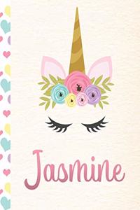 Jasmine: Personalized Unicorn Journal For Girls - 8.5x11 110 Pages Notebook/Diary With Pink Name