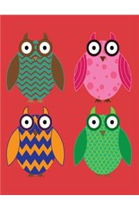 Notebook: Owls on Red Cover - Blank Notebook / Sketch / Drawing Book - 8.5 X 11 Paper - Unlined Notebook / Journal - 100 Pages