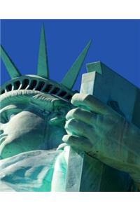School Composition Book Statue of Liberty Clear Blue Sky Background Lady Liberty