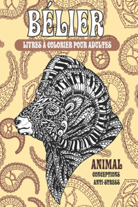 Livres à colorier pour adultes - Conceptions anti-stress - Animal - Bélier