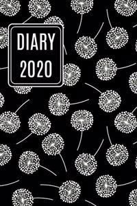 2020 Daily Diary Journal, White & Black Dandelions