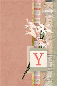 Y: Vintage Art Journal Monogram Letter Y - Peach Floral Personalized Blank Lined Journal - Gift for Women & Girls