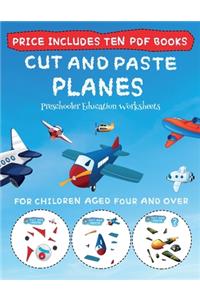 Preschooler Education Worksheets (Cut and Paste - Planes)