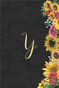 Y: Sunflower Journal, Monogram Letter Y Blank Lined Diary with Interior Pages Decorated with More Sunflowers.