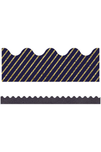 Sparkle and Shine Gold Glitter and Navy Stripe Scalloped Bulletin Board Borders