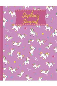 Sophia Composition Notebook: Custom Name Unicorn Rainbow Wide Ruled Primary Lined Journal Gift