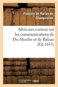 Advis aux curieux sur les communications de Du Moulin et de Balzac