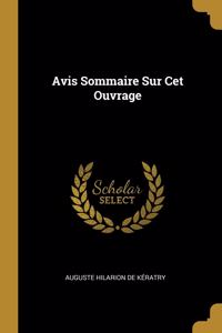 Avis Sommaire Sur Cet Ouvrage