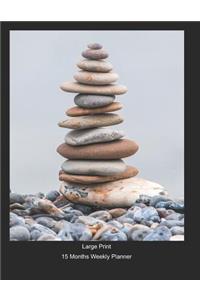 Large Print - 2020 - 15 Months Weekly Planner - Seaside - Stacking Pebbles