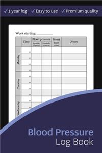 Blood Pressure Log Book: Spacious 2-Page Side-By-Side Format Tracking Journal, Daily AM/PM Home Monitor Book (Blood Pressure Diary)