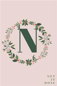 Monogram Initial Letter N Notebook with Rose Pink Floral Journal for Women, Girls Birthday Gift and School