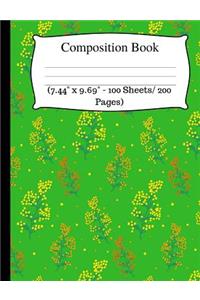 Composition Book: Cute Leaf Notebook, Wide Ruled Composition Book for Kids, Cute Notebooks for School, Wide Ruled Lined Paper. (7.44