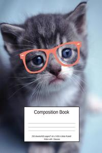 Composition Book 200 Sheets/400 Pages/7.44 X 9.69 In. Wide Ruled/ Kitten with Glasses