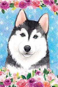 Bullet Journal Notebook for Dog Lovers Husky in Flowers 4