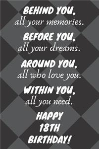 Behind You All Your Memories Before You All Your Dreams Happy 18th Birthday