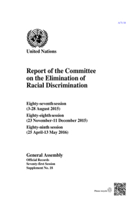 Report of the Committee on the Elimination of Racial Discrimination