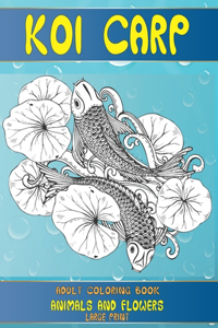 Adult Coloring Book Animals and Flowers - Large Print - Koi carp