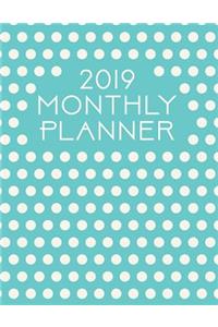 2019 Monthly Planner: Turquoise and Polka Dots 12 Month January 2019 to December 2019 Slimline Calendar