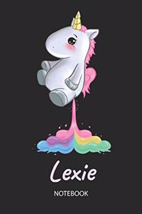 Lexie - Notebook: Blank Lined Personalized & Customized Name Rainbow Farting Unicorn School Notebook / Journal for Girls & Women. Funny Unicorn Desk Accessories for K