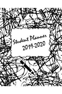 Student Planner 2019-2020: July 2019-December 2020 18 Month Calendar to Organize Your Classes and Assignments - Black Scribbles Design