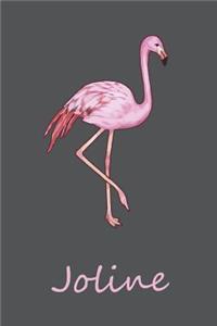 Joline: Personalisiertes Flamingo Tage-/ Notizbuch - 120 Seiten - 6x9 Zoll Format (ca.DIN A5) - gepunket - dotted - punktkariert - dot grid - individuelle G