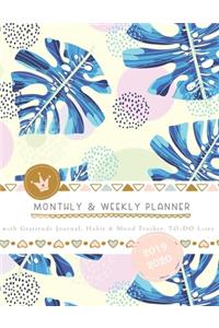 Monthly & Weekly Planner 2019 - 2020 with Gratitude Journal, Habit & Mood Tracker, TO-DO Lists: Pretty Botanical Cover of Blue Monstera Leaves - Personal and Business Organizer in One to Achieve Work-Life Balance Life