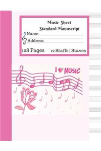 Music Sheet Standard Manuscript -108 Pages 12 Staffs - Staves