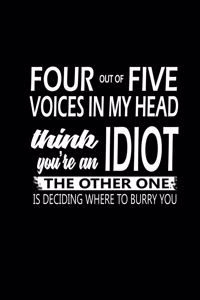 Four of the five voices in my head think you're an idiot the other one thinking where to bury you