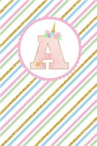 Unicorn Monogram Journal - Letter a