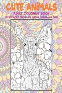 Cute Animals - Adult Coloring Book - Hippopotamus, Proboscis, Iguana, Wolves, and more