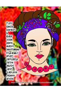 Tyttö kanssa punokset & Kukat sisään hänen hiukset Innoittamana Frida Kahlo helppo värityskirja varten aikuiset lapset eläkeläisiä jokainen artistin Grace Divine