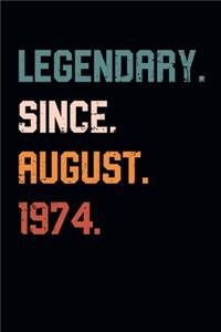 Blank Lined Journal, Notebook, Diary, Planner - Legendary Since August 1974 - 45th Birthday Gift For 45 Years Old Men and Women born in August