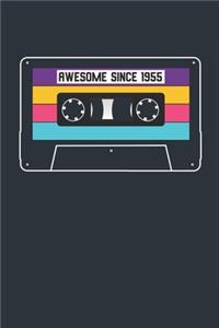 Awesome Since 1955 - Blank Lined Journal, Notebook, Diary, Planner - Vintage 64th Birthday Gift For 64 Years Old Men and Women - Retro Mixtape