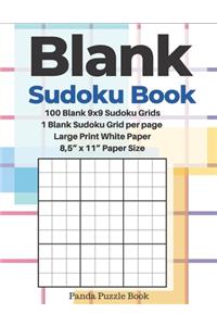 Blank Sudoku Book - 100 Blank 9x9 Sudoku Grids - 1 Blank Sudoku Grid per page - Large Print White Paper - 8,5