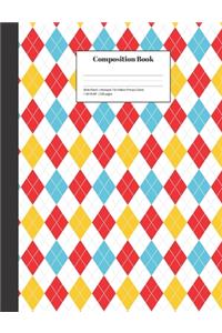 Composition Book Wide-Ruled Harlequin Tile Pattern Primary Colors