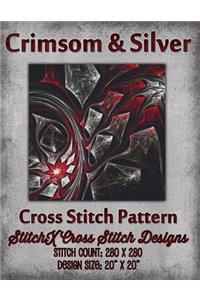 Crimson and Silver Cross Stitch Pattern