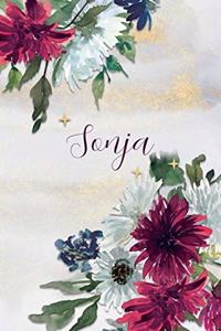 Sonja: Personalized Journal Gift Idea for Women (Burgundy and White Mums)