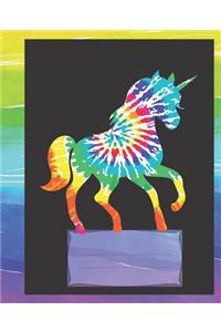 Pretty Watercolor Teal Tie Dye Cute Unicorn Composition Wide-ruled blank line School Notebook