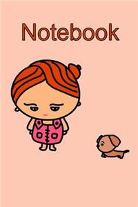 Kawaii Girl and Dog Notebook Peach
