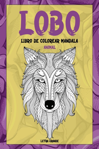 Libro de colorear Mandala - Letra grande - Animal - Lobo