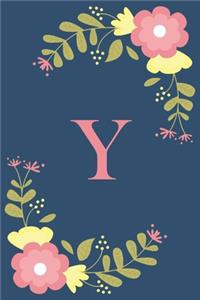 Y: Floral Personalized Initial Y Monogram Pink Floral Notebook Journal Gift for Women, Girls and School Wide Rule 120 Lined Pages, Sof Cover, 6x9 Paper