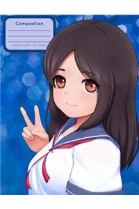 Cute Japanese Anime Girl Peace Sign Large Composition