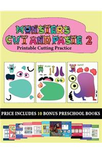 Printable Cutting Practice (20 full-color kindergarten cut and paste activity sheets - Monsters 2)