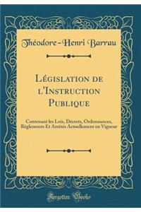 Lï¿½gislation de l'Instruction Publique: Contenant Les Lois, Dï¿½crets, Ordonnances, Rï¿½glements Et Arrï¿½tï¿½s Actuellement En Vigueur (Classic Reprint)