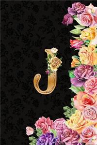 J: Roses Journal, Personalized Monogram Letter J Blank Lined Diary with Interior Pages Decorated with Roses and More Roses.