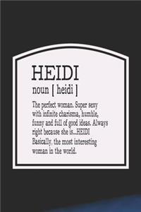 Heidi Noun [ Heidi ] the Perfect Woman Super Sexy with Infinite Charisma, Funny and Full of Good Ideas. Always Right Because She Is... Heidi