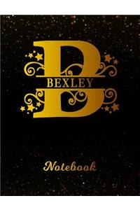 Bexley Notebook: Letter B Personalized First Name Personal Writing Notepad Journal Black Gold Glitteryy Pattern Effect Cover College Ruled Lined Paper for Journalist