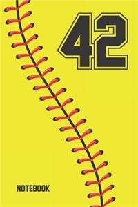 42 Notebook: Softball Jersey Number 42 Forty Two For All Players Coaches And Fans - Blank Lined Notebook And Journal - 6x9 Inch 120 Pages White Paper